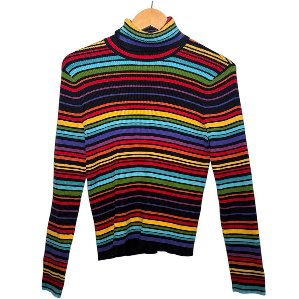 Vintage Jones New York Sport Multicolor Striped Ribbed Long Sleeved Turtleneck
